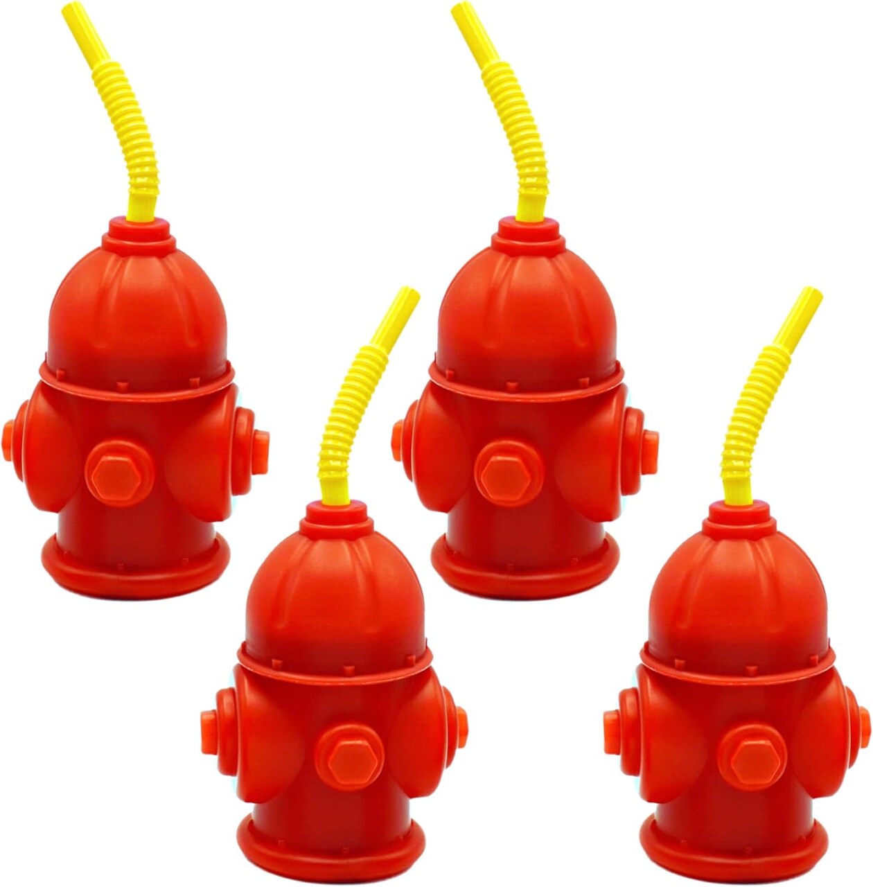 4E's Novelty 4 Pack Fire Hydrant Cups 12oz - Firefighter Birthday Party Decorations, Fireman Theme Party Supplies